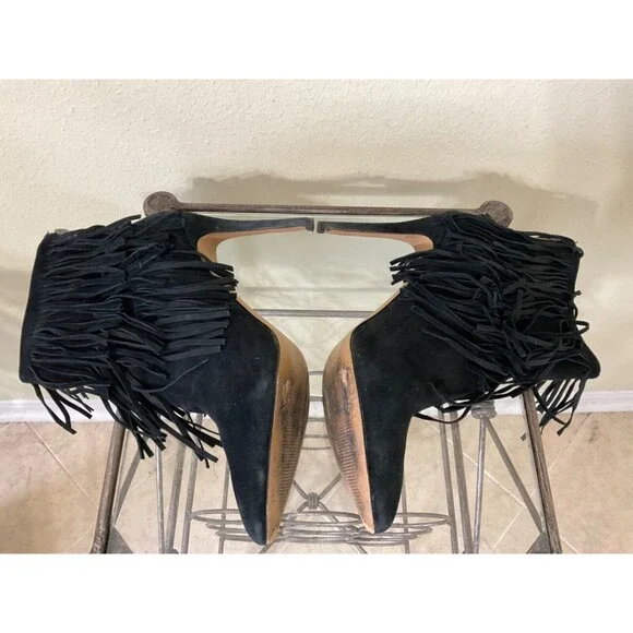 Steve Madden Black Suede Fringe Stiletto Booties - Picture 6 of 12